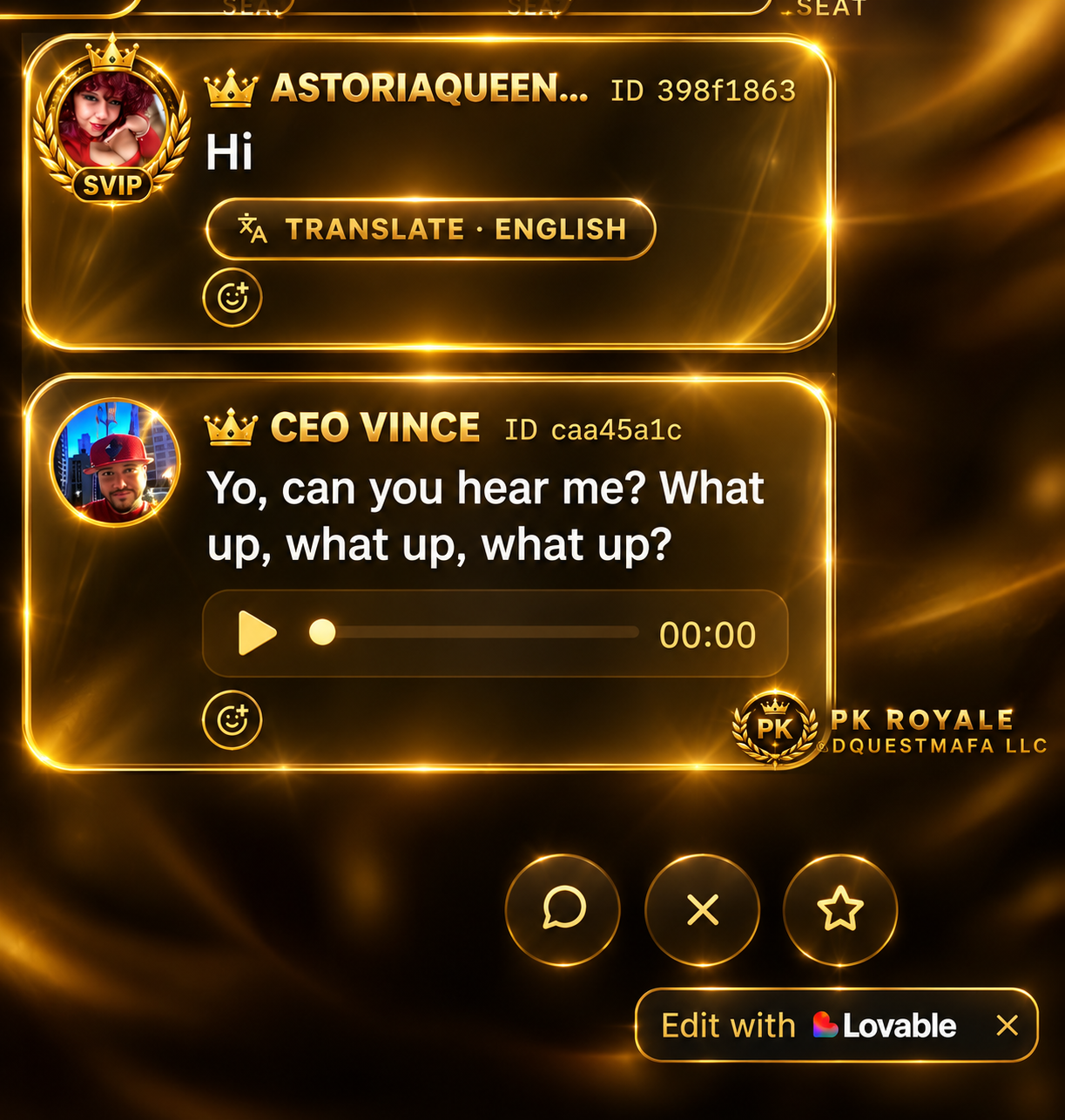 SVIP live message bubbles